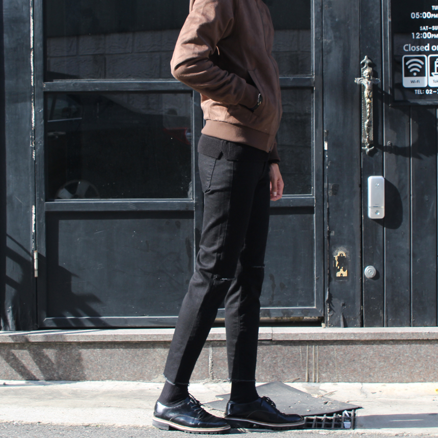 Korea Jeans Pants 1605 Man Torn Black Jean Size SM