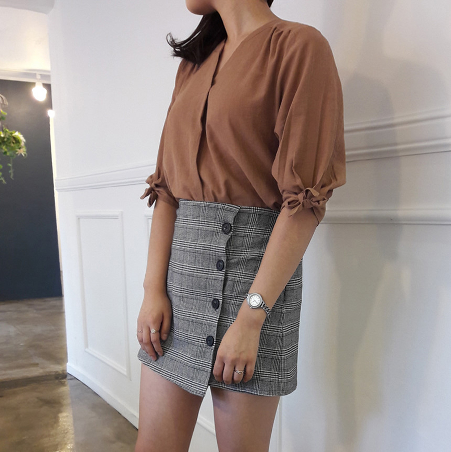 Check mini skirt pattern button Cody Unknown