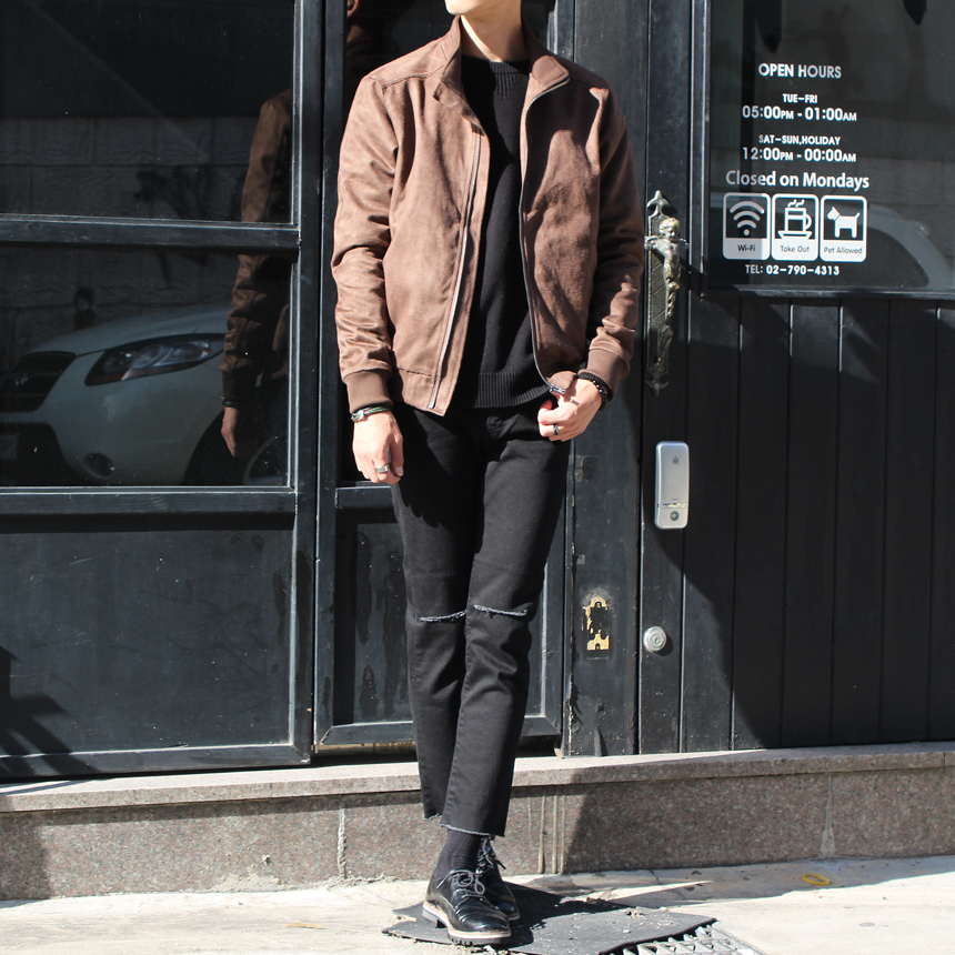 Korea Jeans Pants 1605 Man Torn Black Jean Size SM