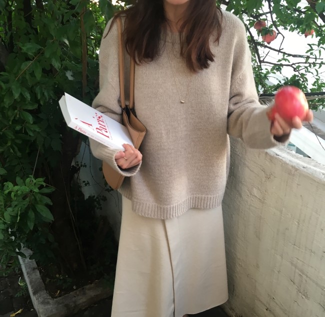 A line-cut knit woolen long skirt a-day skirt set 