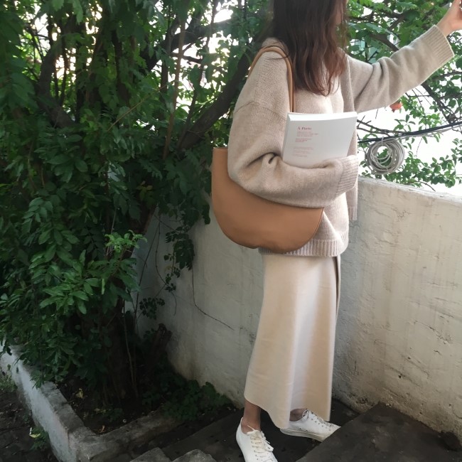 A line-cut knit woolen long skirt a-day skirt set 