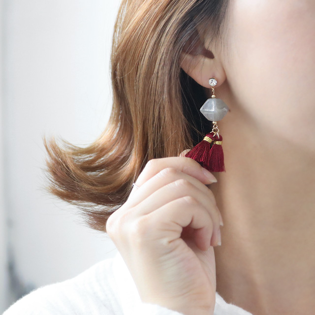 Gemstones Unbalanced Tassel Drop Earrings E568 Lov