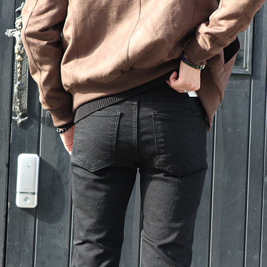 Korea Jeans Pants 1605 Man Torn Black Jean Size SM