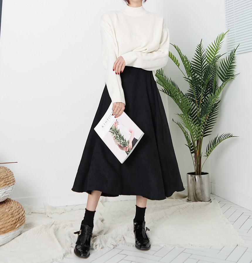 Suede flare winter long skirt A line long skirt be
