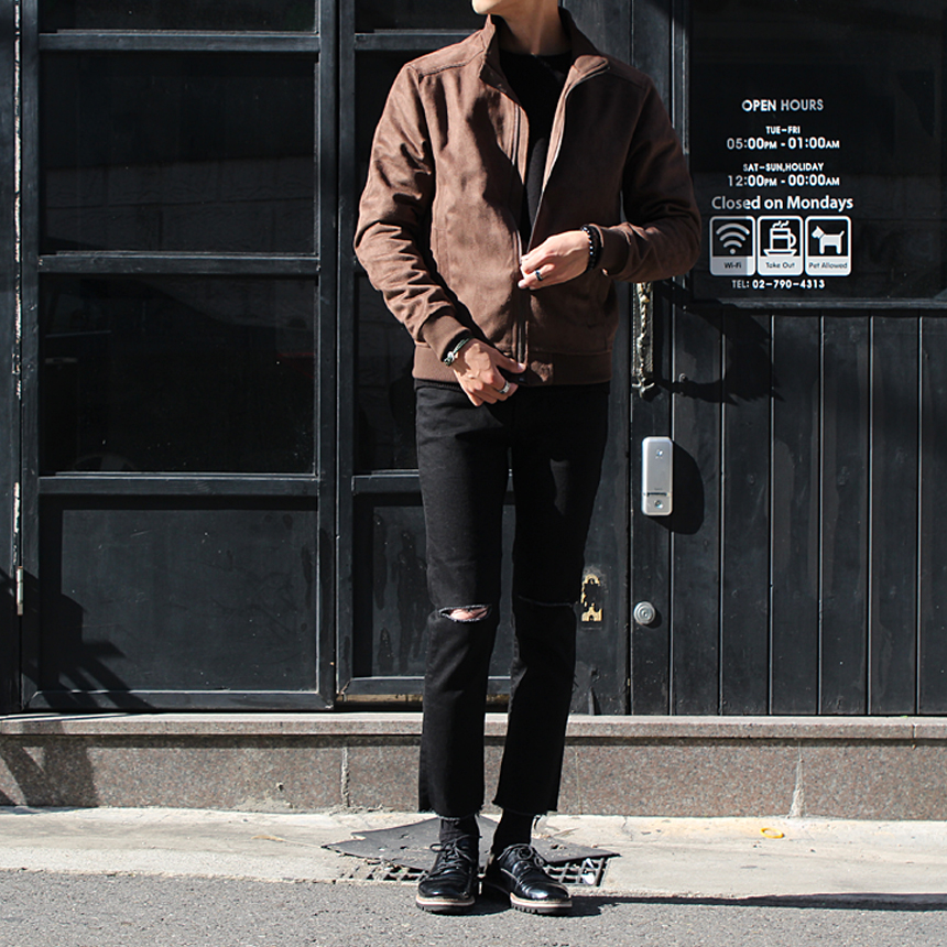 Korea Jeans Pants 1605 Man Torn Black Jean Size SM