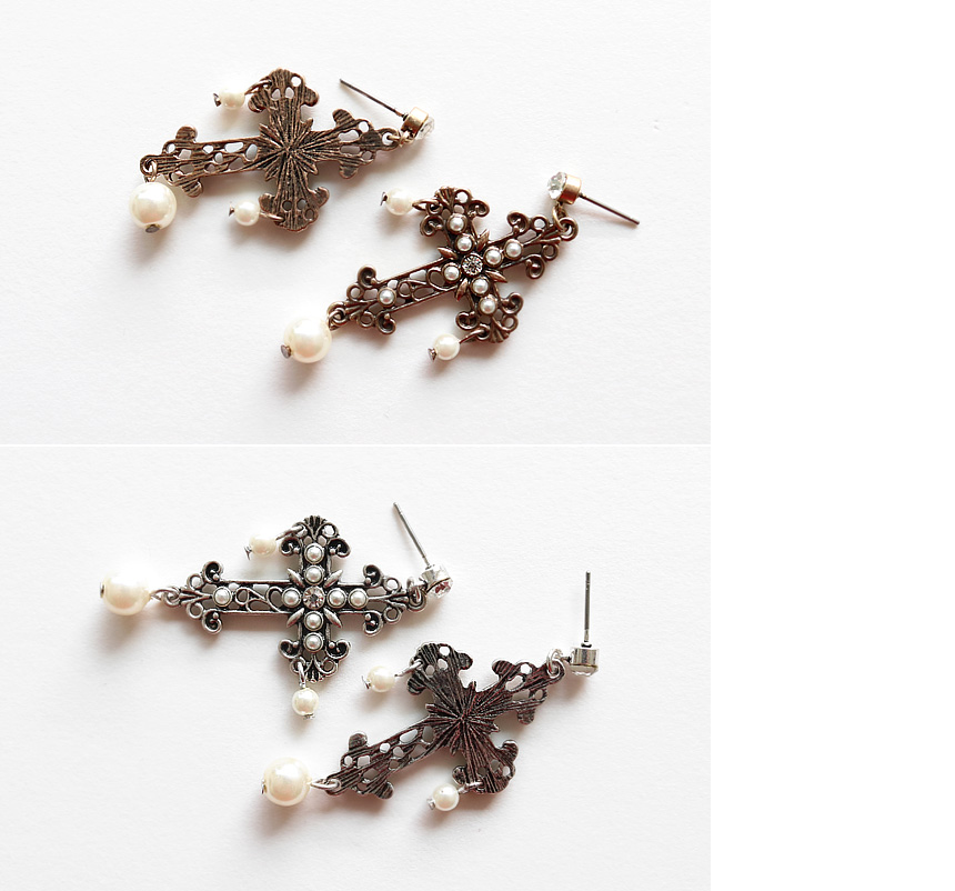 Laminating Antique Cross Earring E569 Unique Item 