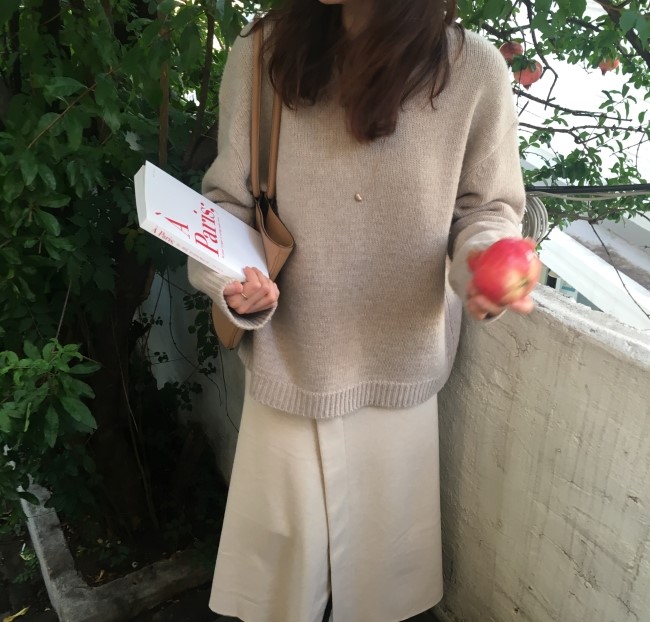 A line-cut knit woolen long skirt a-day skirt set 