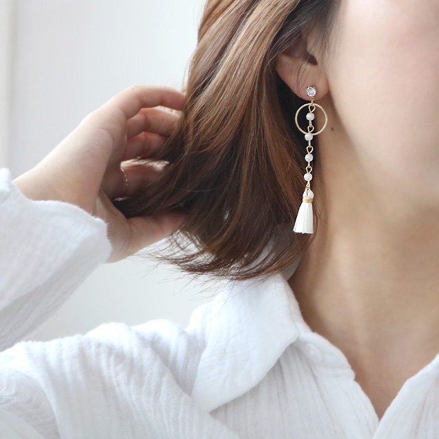 Gemstones Unbalanced Tassel Drop Earrings E568 Lov