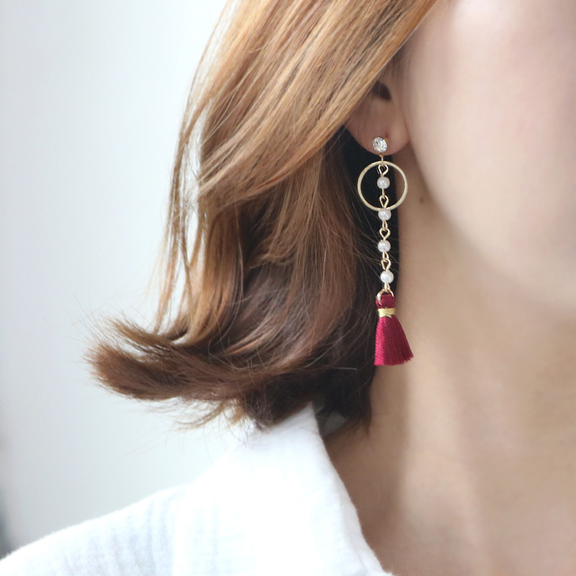 Gemstones Unbalanced Tassel Drop Earrings E568 Lov