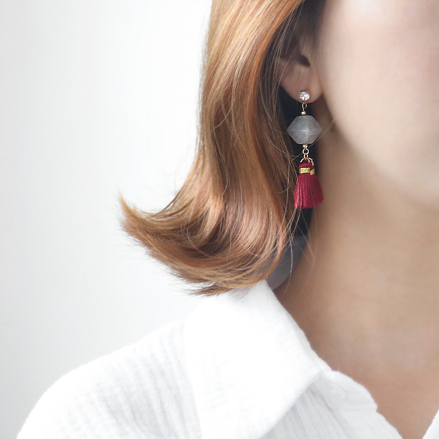 Gemstones Unbalanced Tassel Drop Earrings E568 Lov