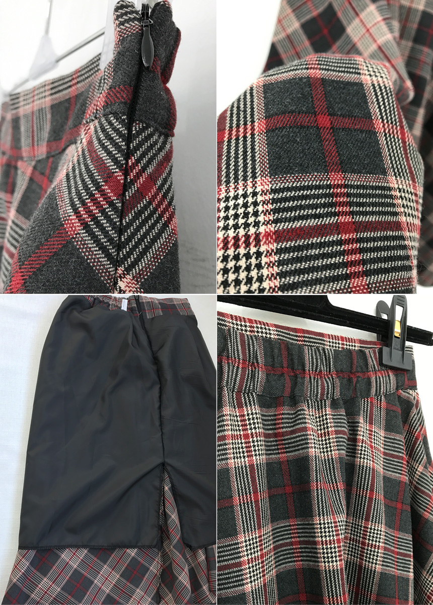 Winter flare check Long skirt Autumn long skirt A 