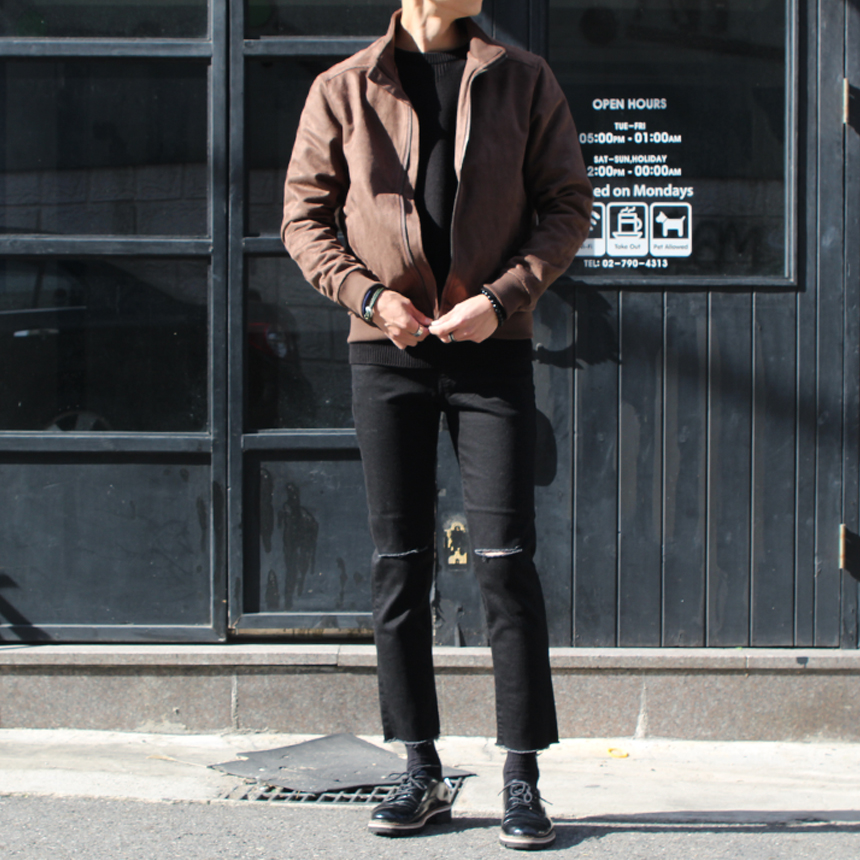 Korea Jeans Pants 1605 Man Torn Black Jean Size SM