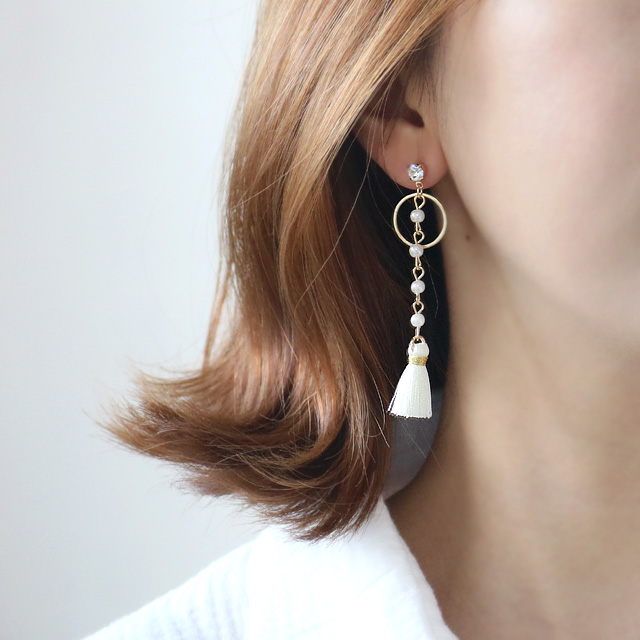 Gemstones Unbalanced Tassel Drop Earrings E568 Lov