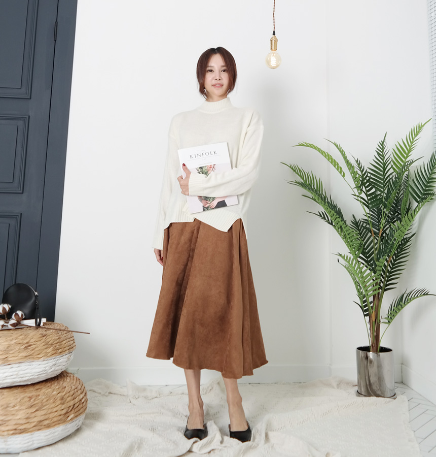 Suede flare winter long skirt A line long skirt be