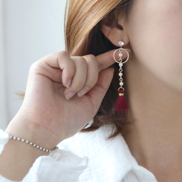 Gemstones Unbalanced Tassel Drop Earrings E568 Lov