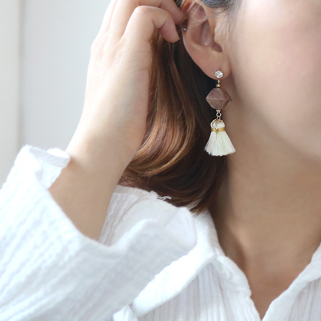 Gemstones Unbalanced Tassel Drop Earrings E568 Lov