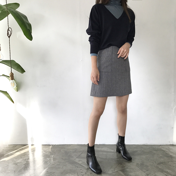 grow wool check pockets mini skirt cute and sporty