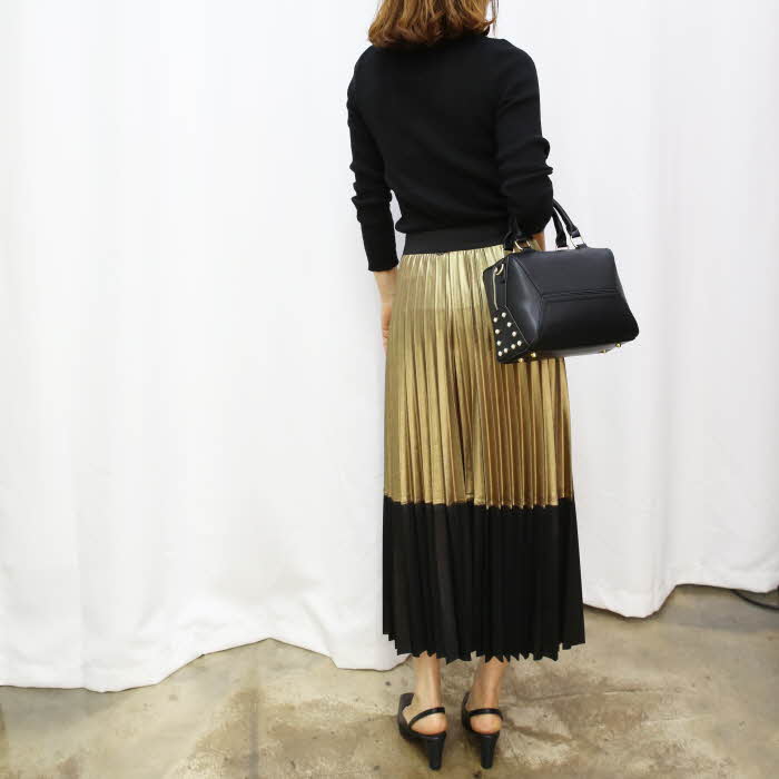 44-77 Glossy long skirt Long-sleeved gathering Fas