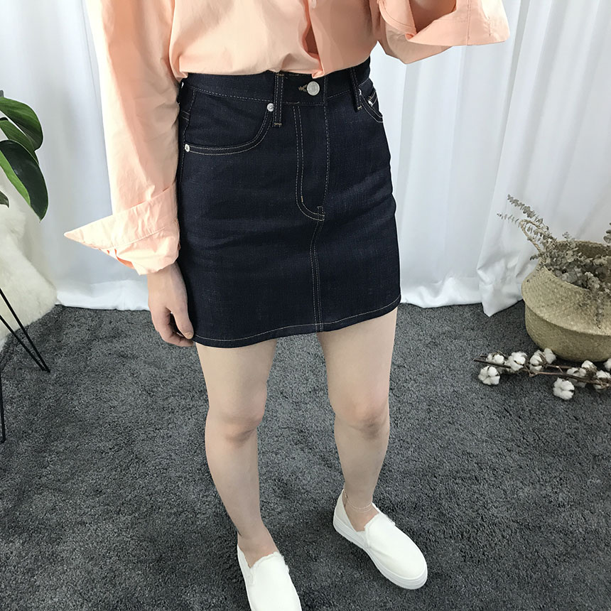 A-line denim mini skirt autumn basic
