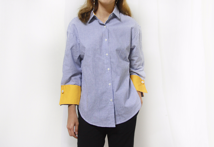 Retail Color Striped Shirt Blue Fall Blouse Office