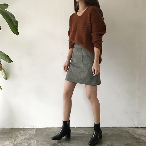 grow wool check pockets mini skirt cute and sporty