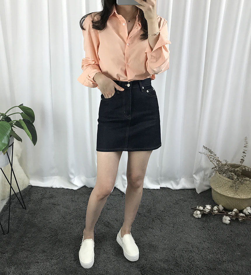 A-line denim mini skirt autumn basic