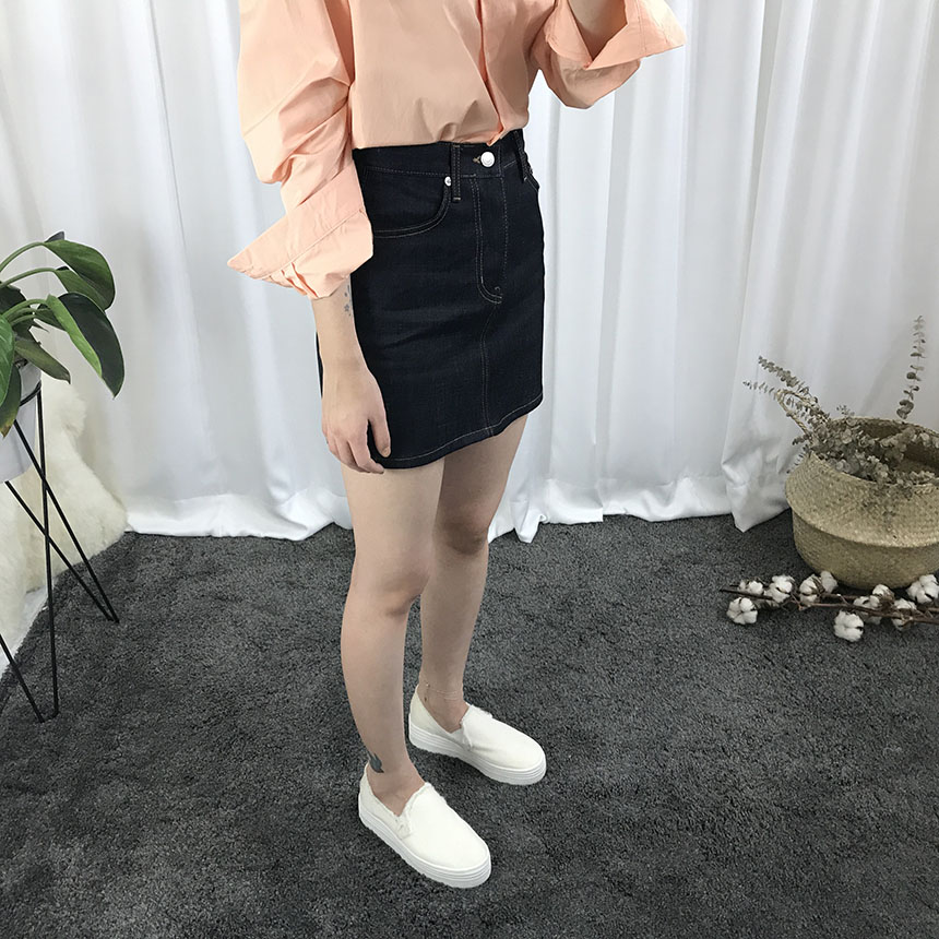 A-line denim mini skirt autumn basic