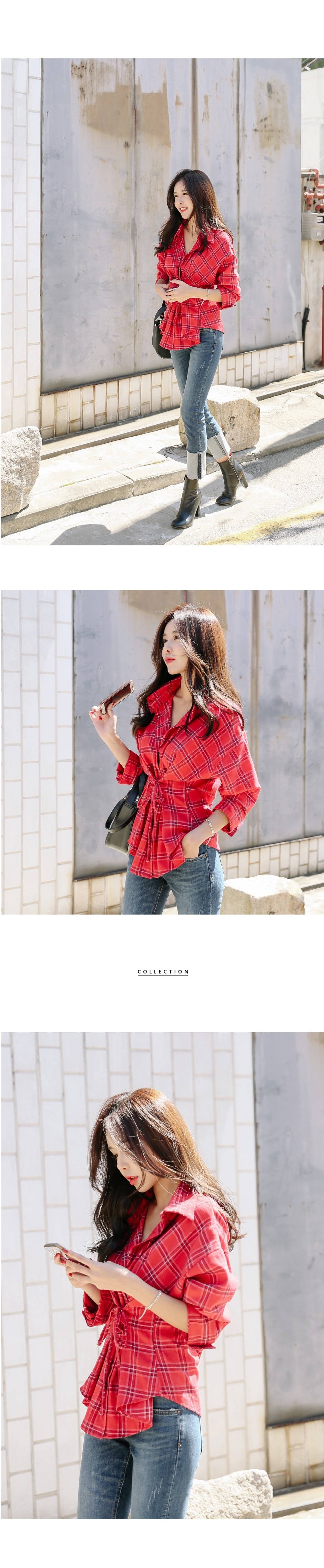 Corset Check Shirt Blouse 2color Southern Ladies T