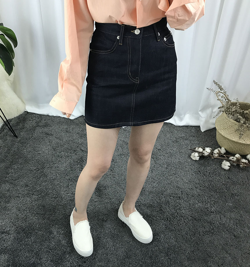 A-line denim mini skirt autumn basic