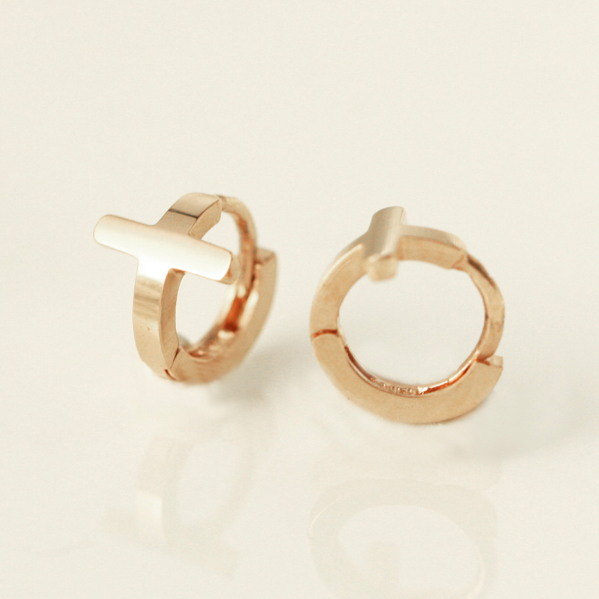 Silver charm One-touch rose gold earrings 14k Dail