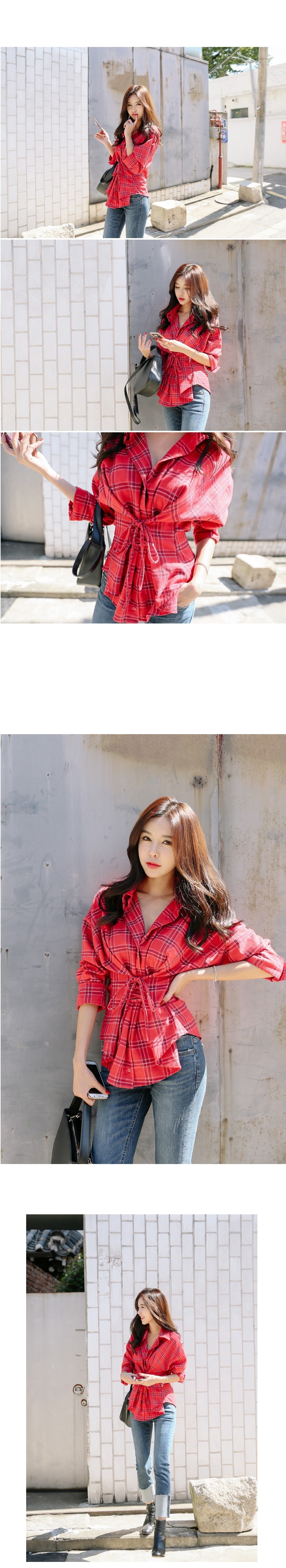 Corset Check Shirt Blouse 2color Southern Ladies T