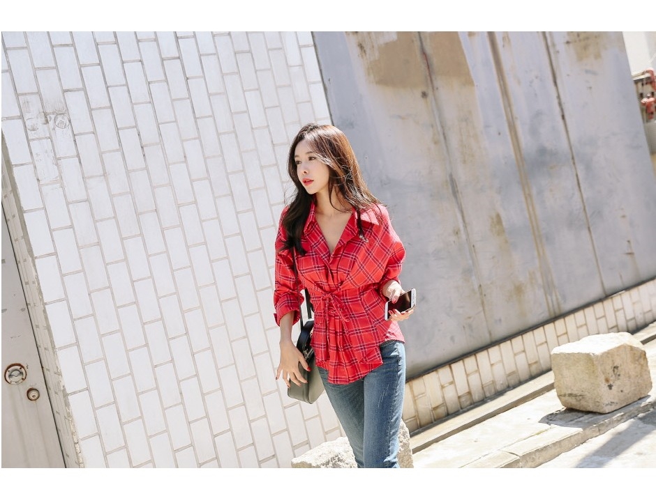 Corset Check Shirt Blouse 2color Southern Ladies T