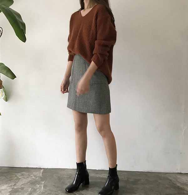 grow wool check pockets mini skirt cute and sporty