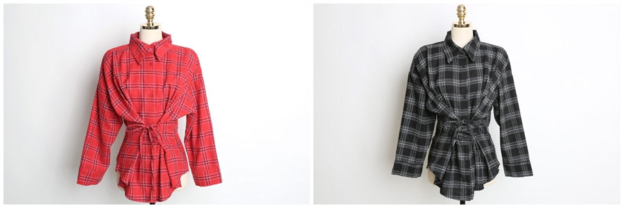 Corset Check Shirt Blouse 2color Southern Ladies T