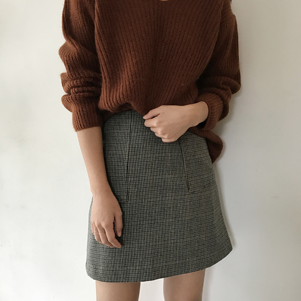 grow wool check pockets mini skirt cute and sporty