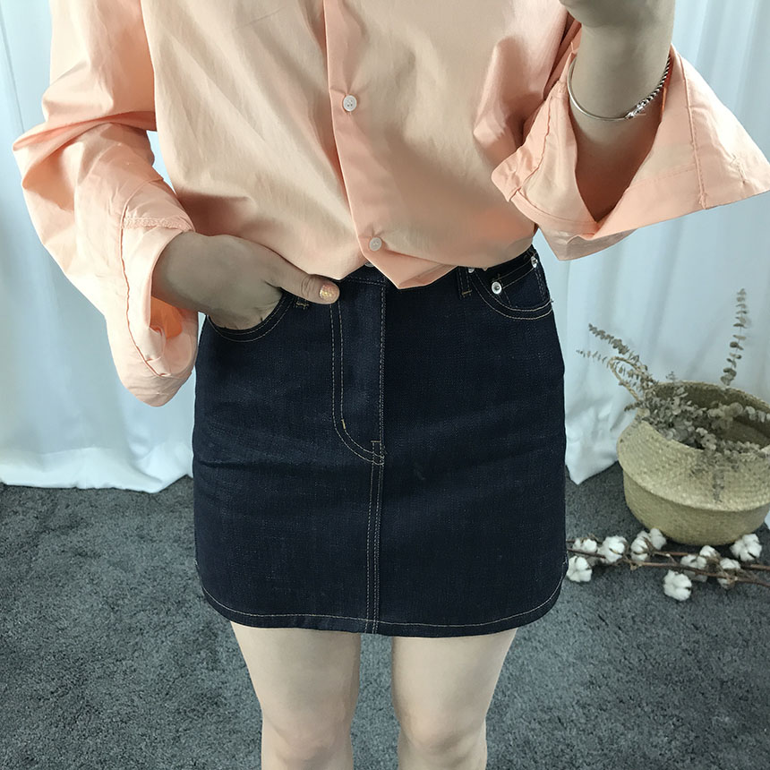 A-line denim mini skirt autumn basic