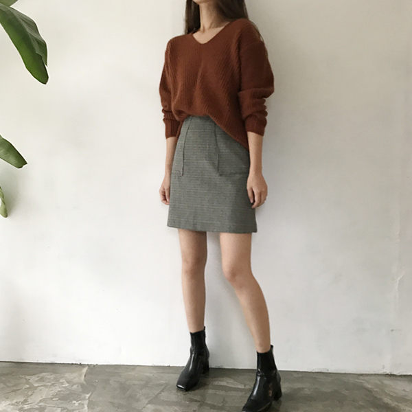 grow wool check pockets mini skirt cute and sporty