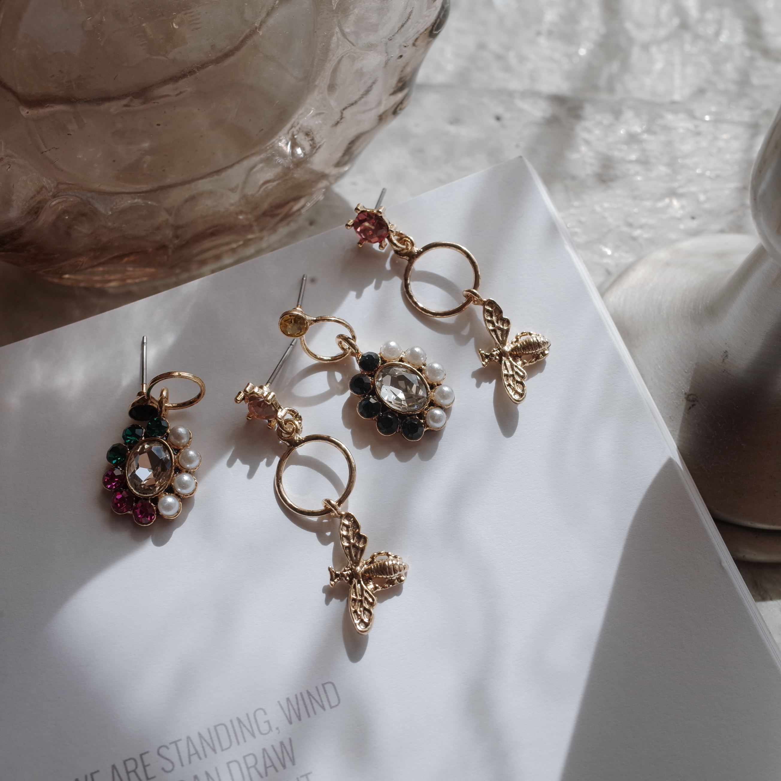 BEE bee flower petite drop earrings handmade styli