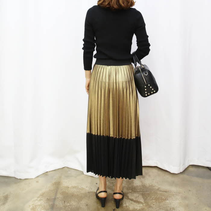 44-77 Glossy long skirt Long-sleeved gathering Fas