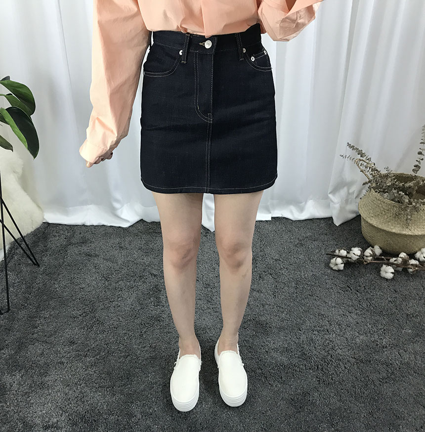A-line denim mini skirt autumn basic