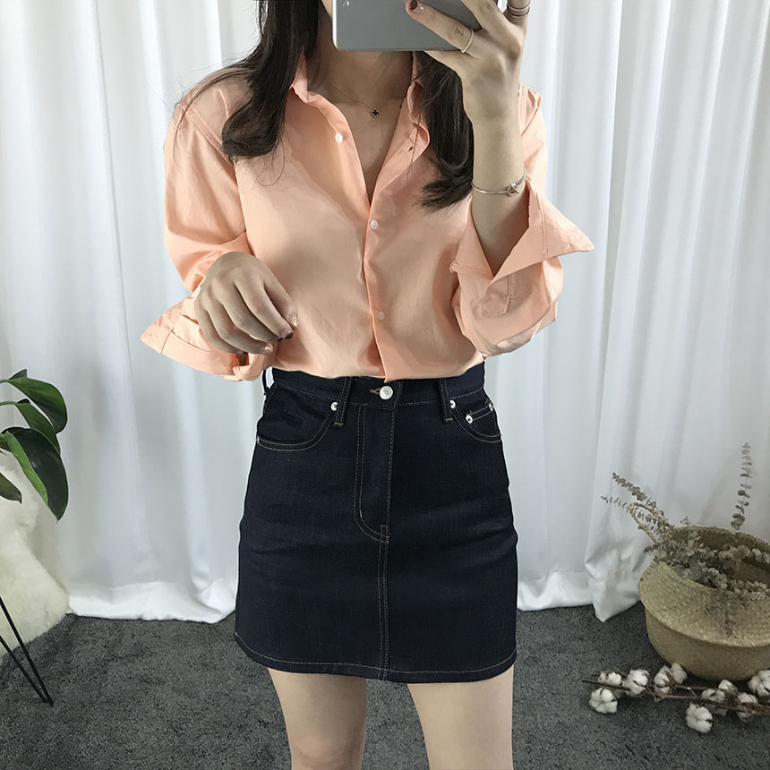 A-line denim mini skirt autumn basic