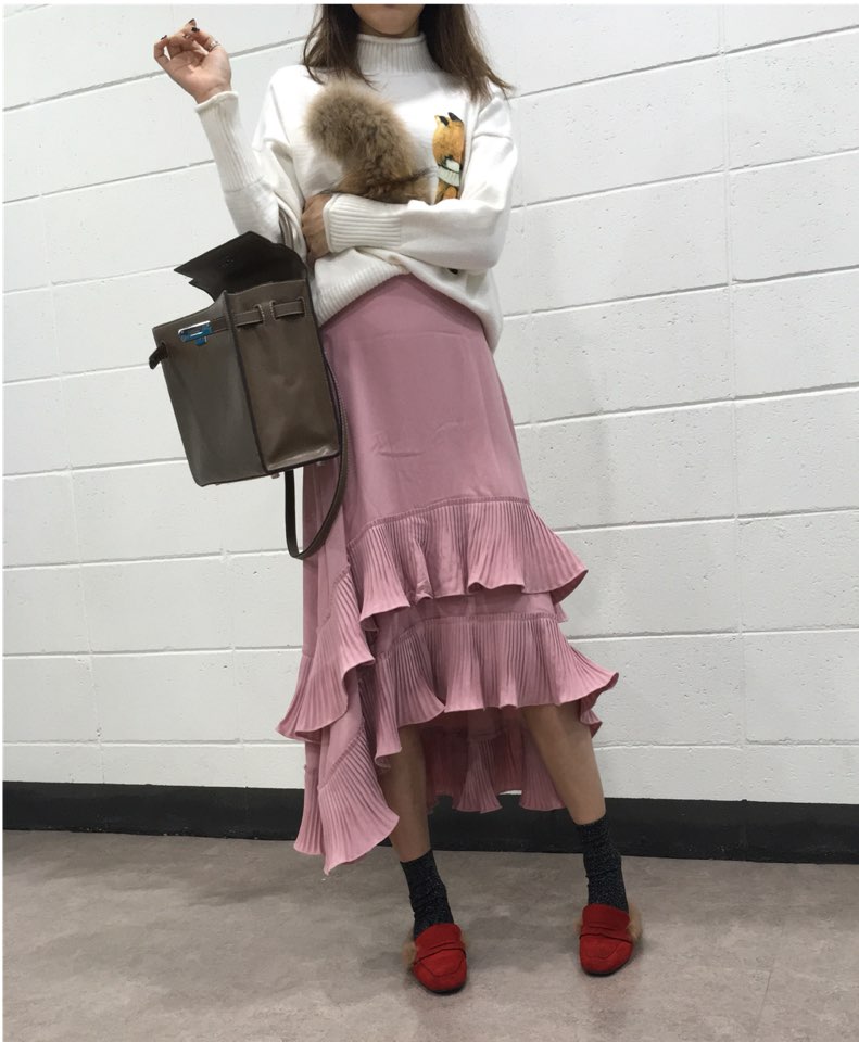 Wrinkle Kangkang Long skirt 2color order to be shi