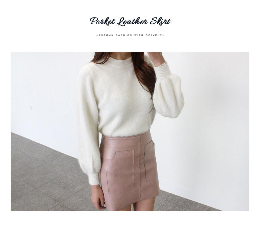 Autumn A-Line Pocket Leather Mini Skirt Pink Black