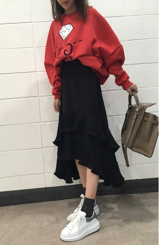 Wrinkle Kangkang Long skirt 2color order to be shi