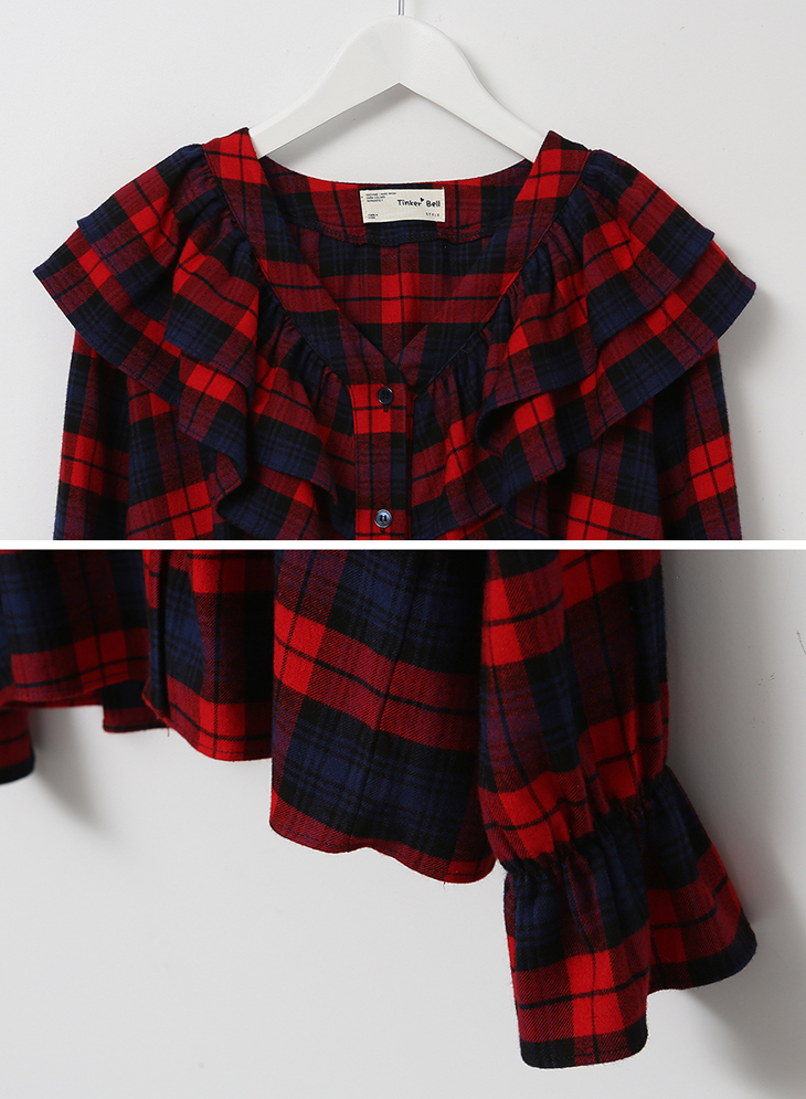 Shopping Cell Race Check Shirt 2Color Shoulder V N