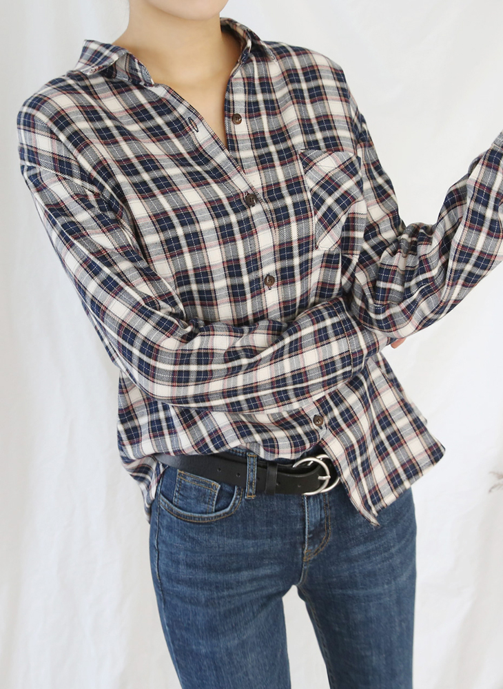 Shopping Cell Solid Check Shirts 3Color Loose Pitc