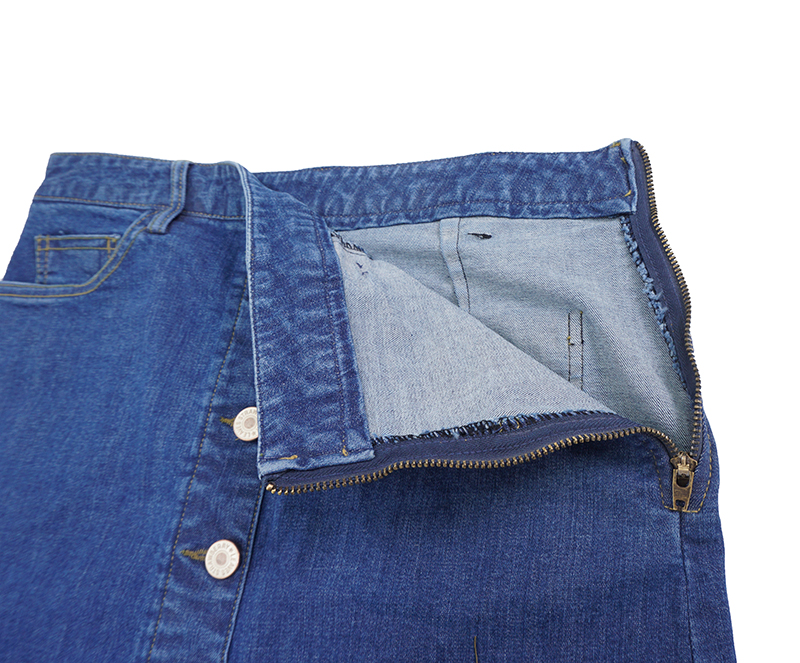 High-waisted denim knit button Cheongsam Span Long