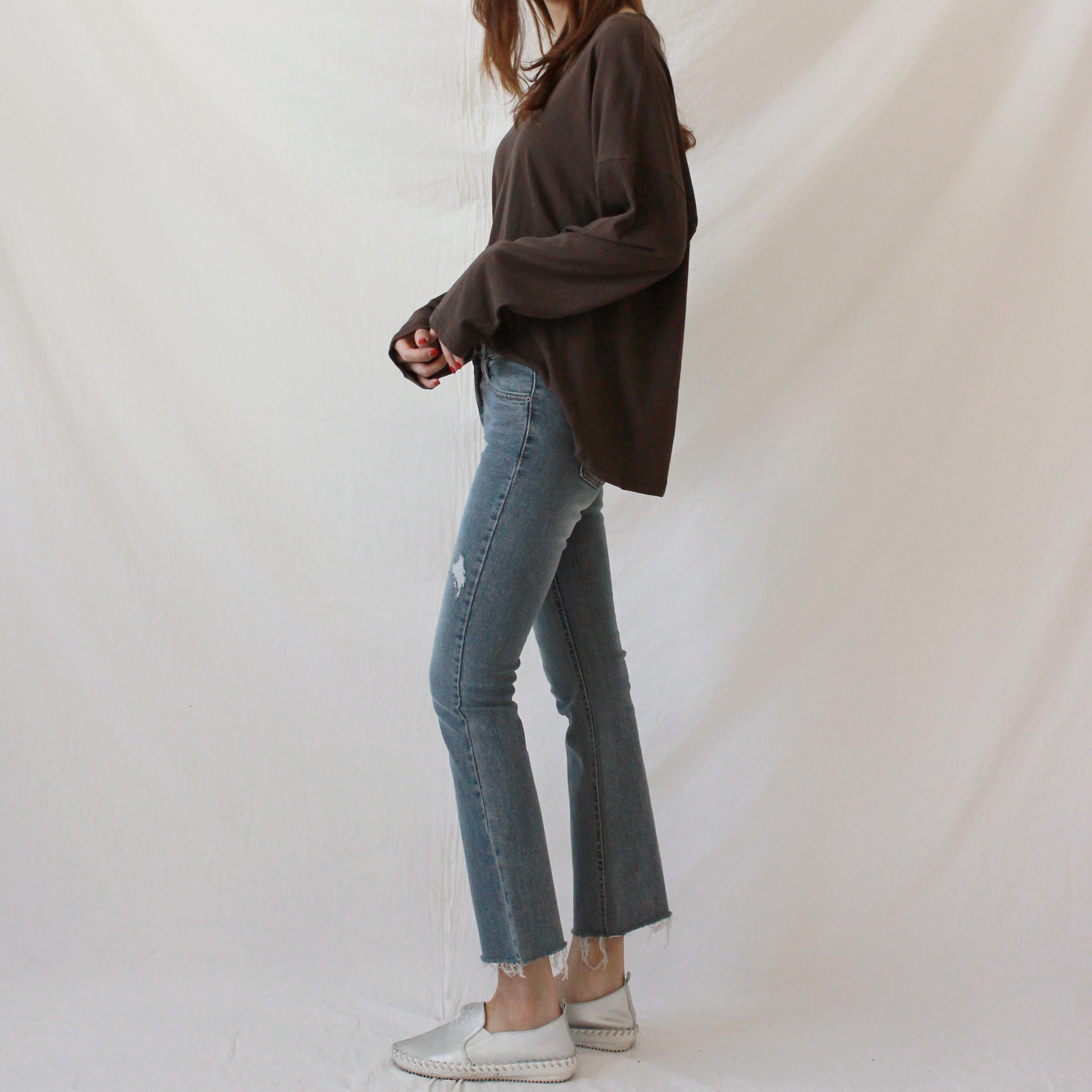 Korea Jeans Pants Slim Semi-Boot Cut Denim 20's