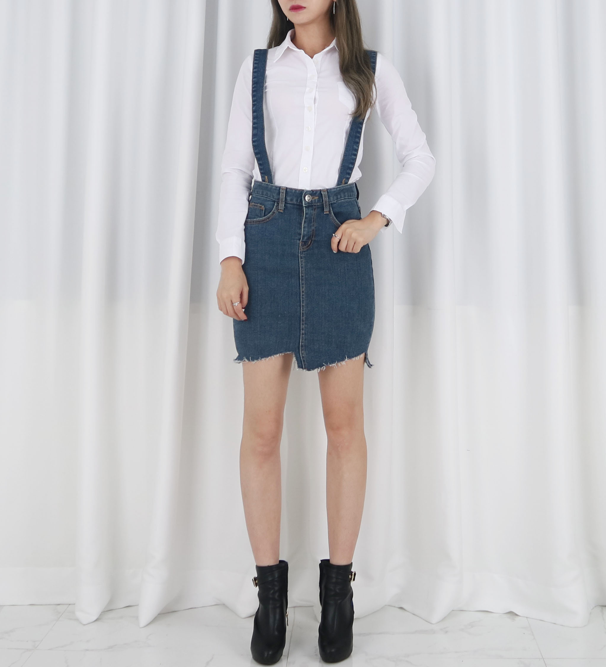 Denim Skirt Span Mini suspenders Cheongsam Pretty 