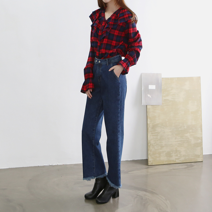 Shopping Cell Race Check Shirt 2Color Shoulder V N